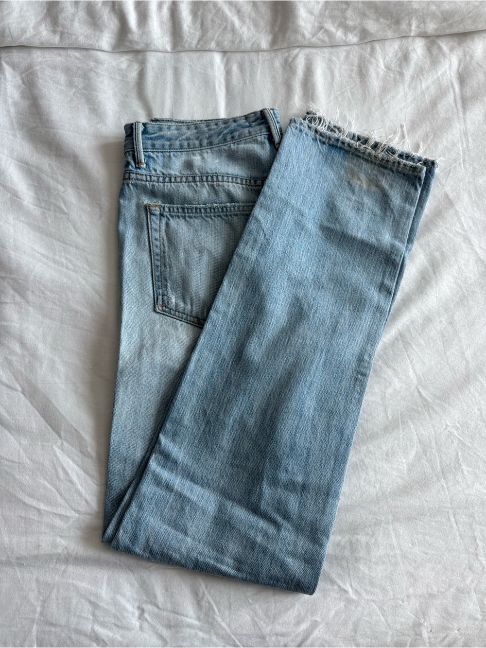 GRLFRND Light Blue Straight Jeans with Raw Hem